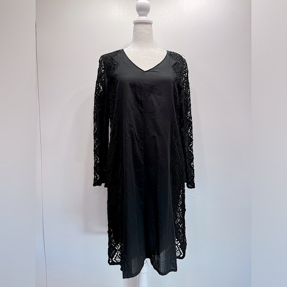 Chico’s Black Cutout Lace Long Sheer Bell Sleeve Shift Dress Whimsigoth Vamp